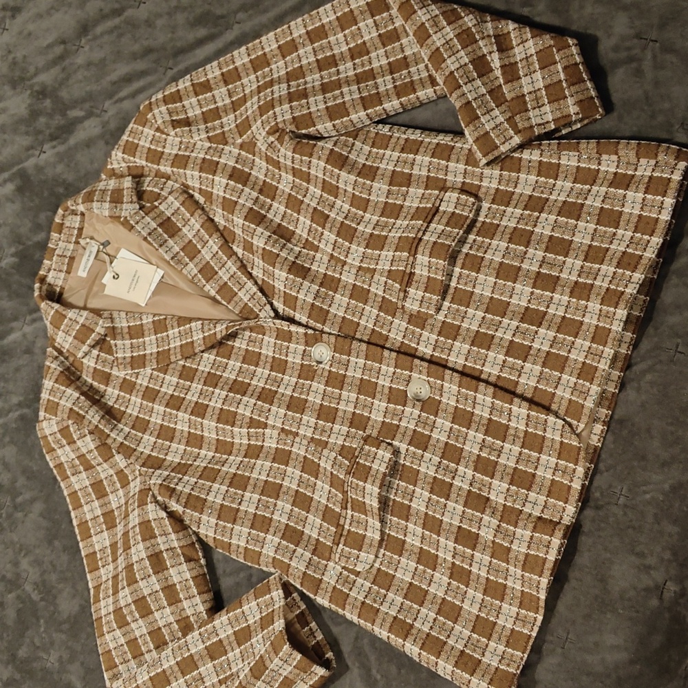 NWT ANDTHEWHY plaid tweed blazer